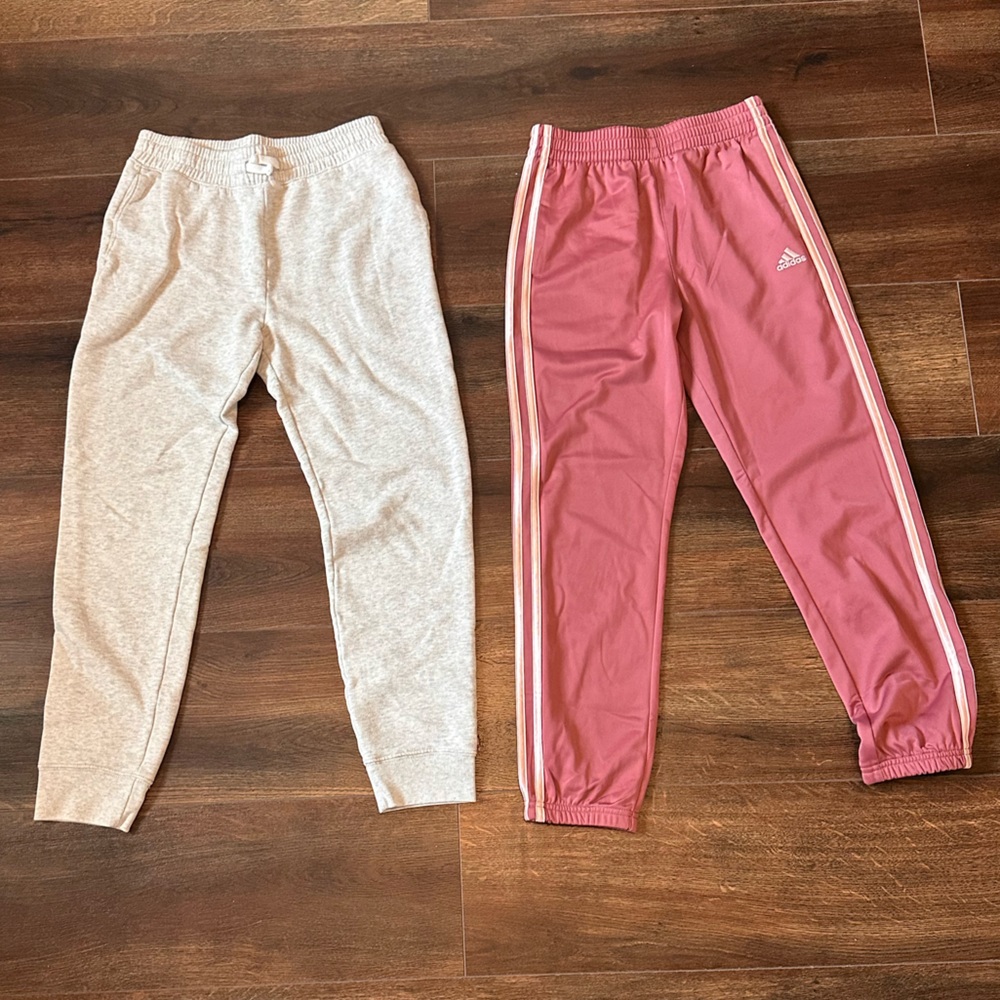 Adidas Girls Pink and Light Gray Joggers